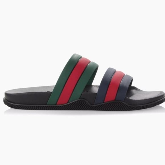 NIB Gucci Agrado web double strap rubber slides sandals G 11/ US 12 - Picture 1 of 5